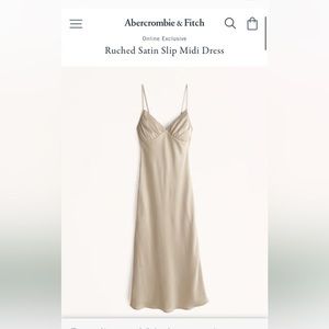 Abercrombie & Fitch Ruched Champagne Satin Slip Midi Dress XL